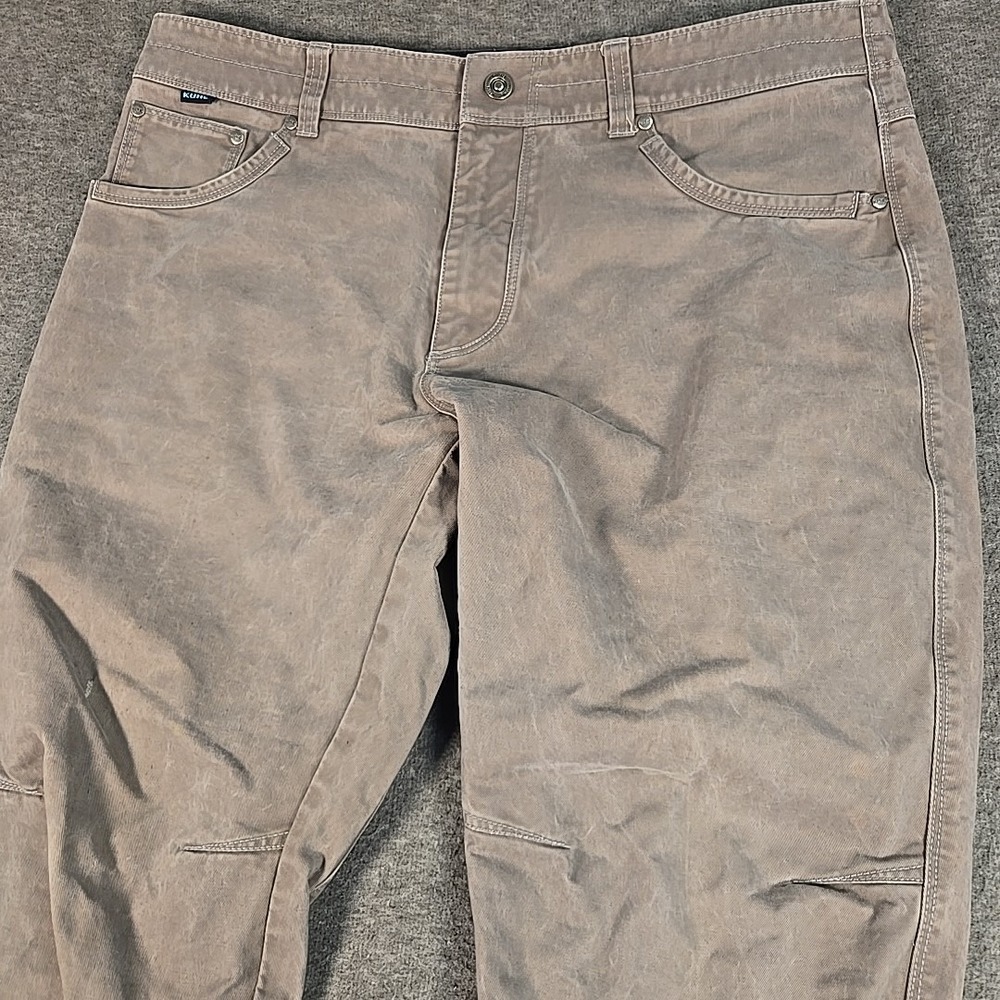 Kuhl Free Rydr Pants Mens 38x32 Gray Patina Dye Pockets Canvas Articulated Knees